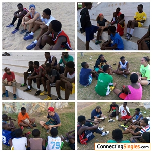 Sharing the Gospel in between practice with members of Team Misfits. #AdventuresInMissions #WorldRace #SportsMinistry