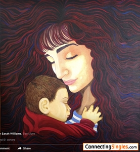 Sarah and baby, a portrait in acrylic of my stepdaughter, it was a lot of work but worth it.