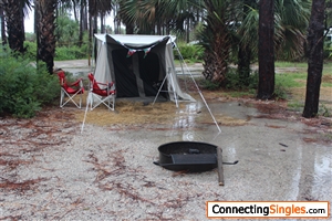Camping in Florida during a bad storm.  I do like that tent.