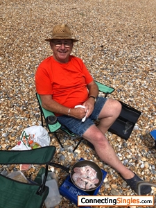 on the beach August 2019 having a fry up whilst watching two seals playing in the sea near Rye Harbour