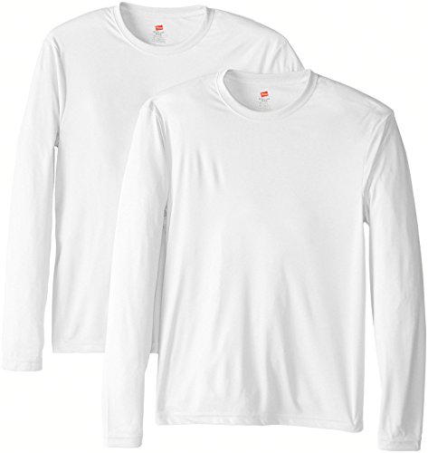 Hanes Men's Long Sleeve Cool Dri T-Shirt UPF 50+, Large, 2 Pack ,White