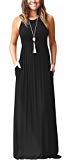 GRECERELLE Womens Round Neck Sleeveless A line Casual Maxi Dresses with Pockets Black M
