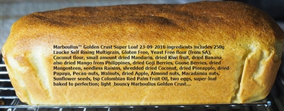 Marboulius Golden Crust; self rising multigrain gluten free, yeast free, dairy free bread