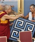 His Holiness the 14th Dalai Lama Tenzin Gyatso and me with my painting Sign which from now on belongs to His Holiness Estoni